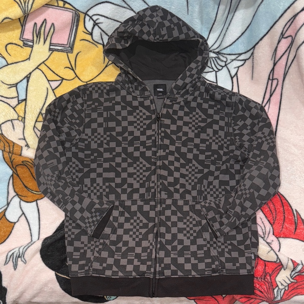 Young Adults Vans Black and Gray Geometric Hoodie. Boys size Large, Used Once!